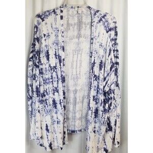 Denim & Co. Women's Cardigan Open Front Tie Dye Design Blue BOHO Size XL